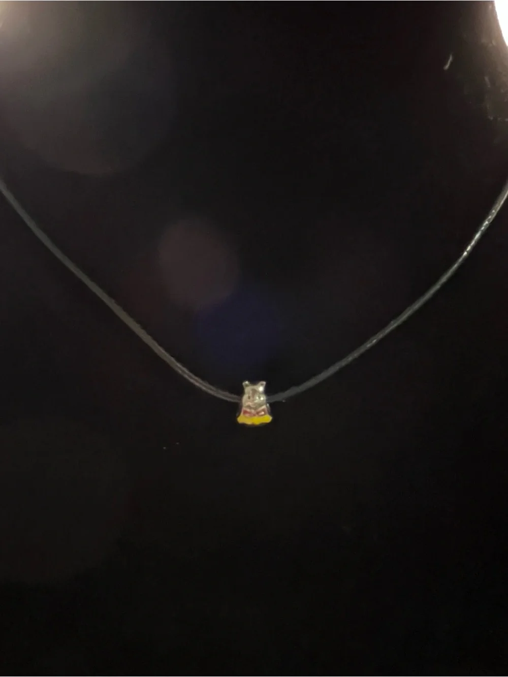 Cute 925  Silver Winnie the PoohBear charm Necklace with Red and Yellow Enamel
